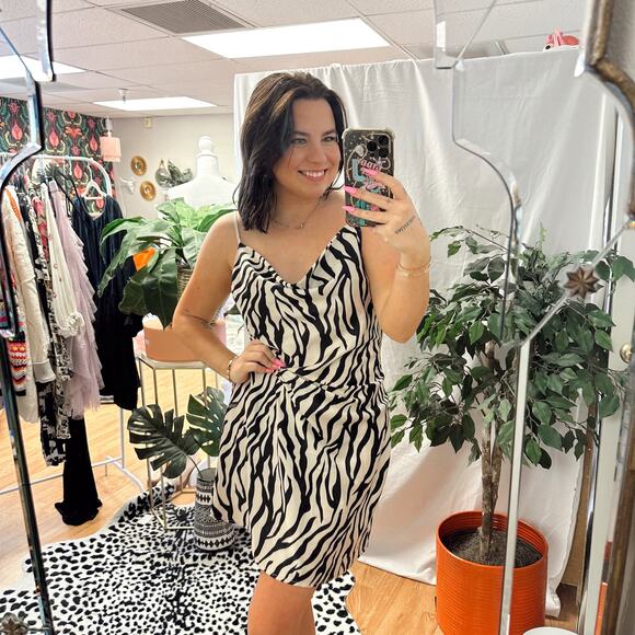 Love Tree Dresses & Skirts - Zebra Print Cowl Neck Mini Dress Black Size Large